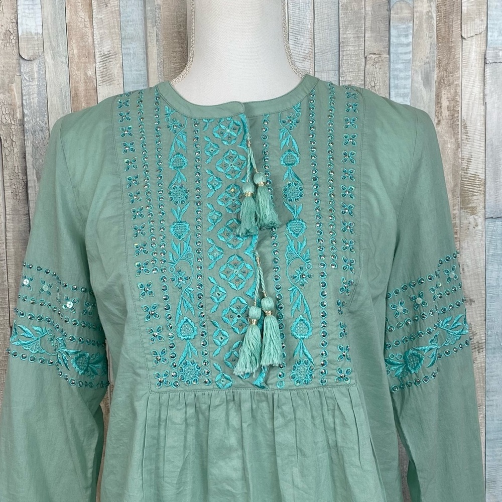 Soft Surroundings XS Embroidered Sequined Tassel Picturesque Blouse Top Boho - Picture 5 of 9